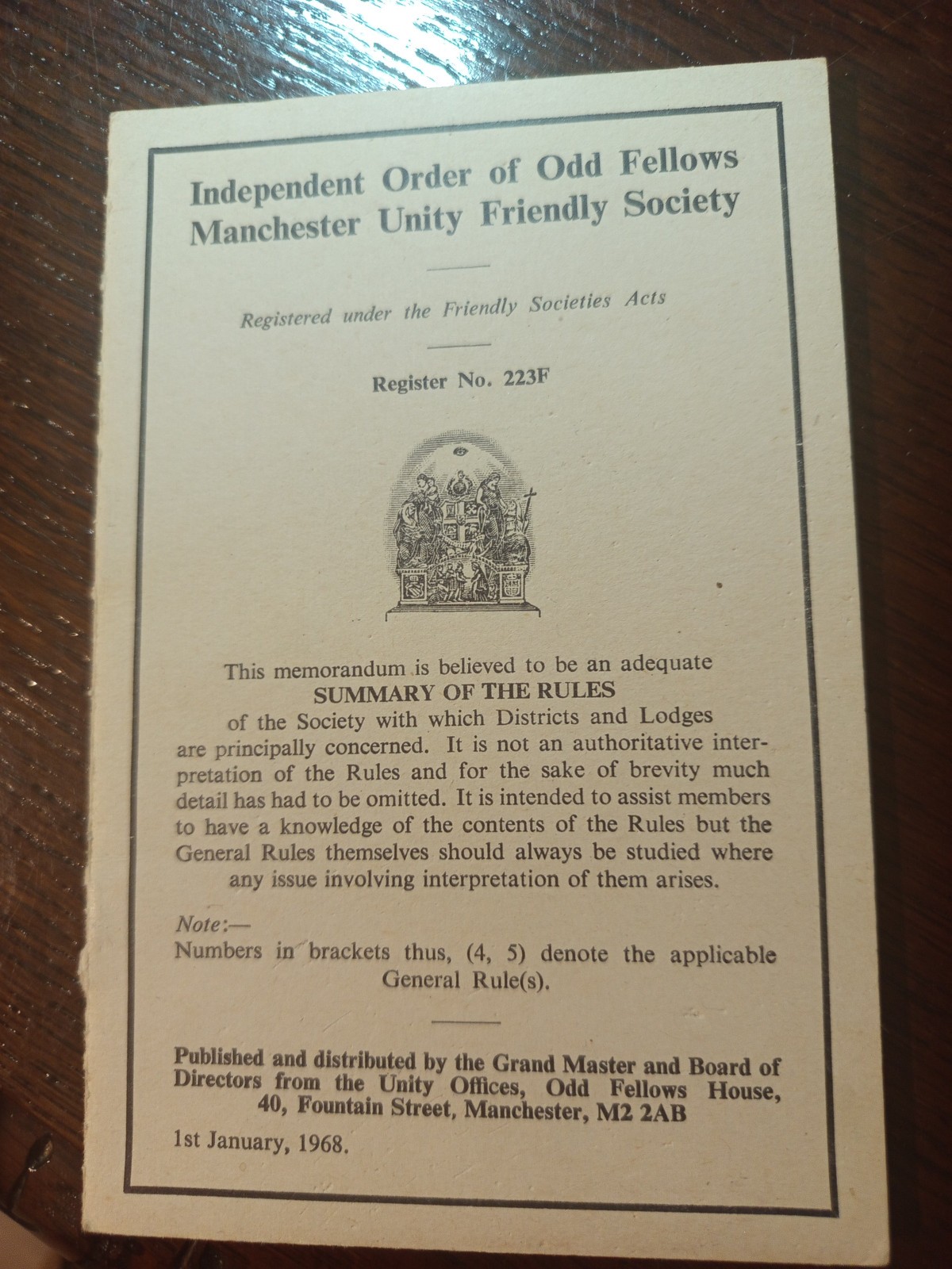 1968 Independent Order of Odd Fellows Manchester Freemasonry masonic/629 1968 Independent Order of Odd Fellows Manchester Freemasonry masonic/629