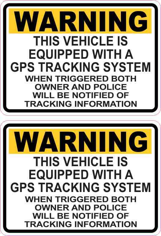 3.5in x 2.5in Yellow Vehicle Equipped with GPS Tracking Vinyl Stickers Decals