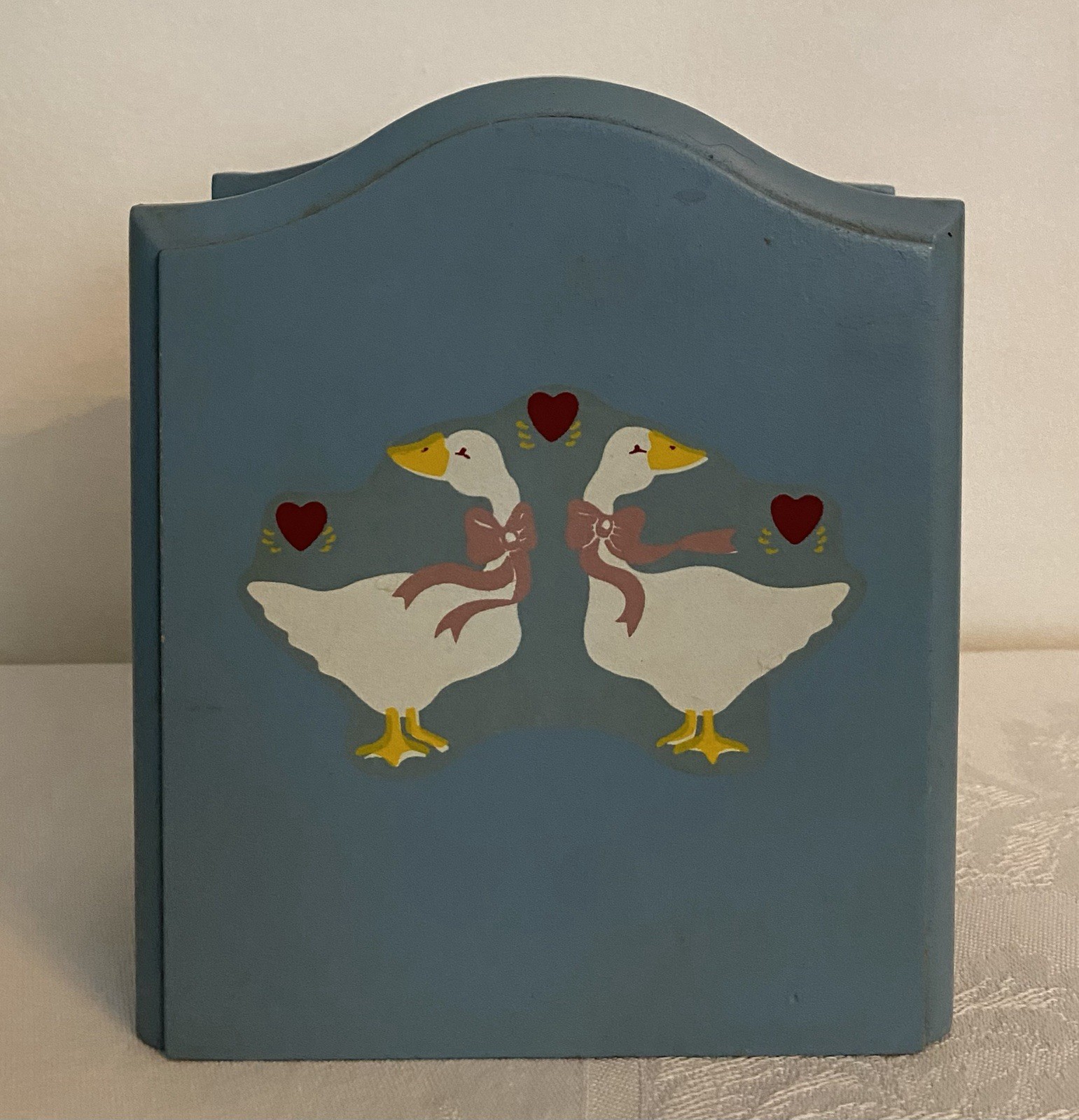 Vintage Wooden Goose Napkin Holder Blue 1980\'s Country Farmhouse Cottage Decor