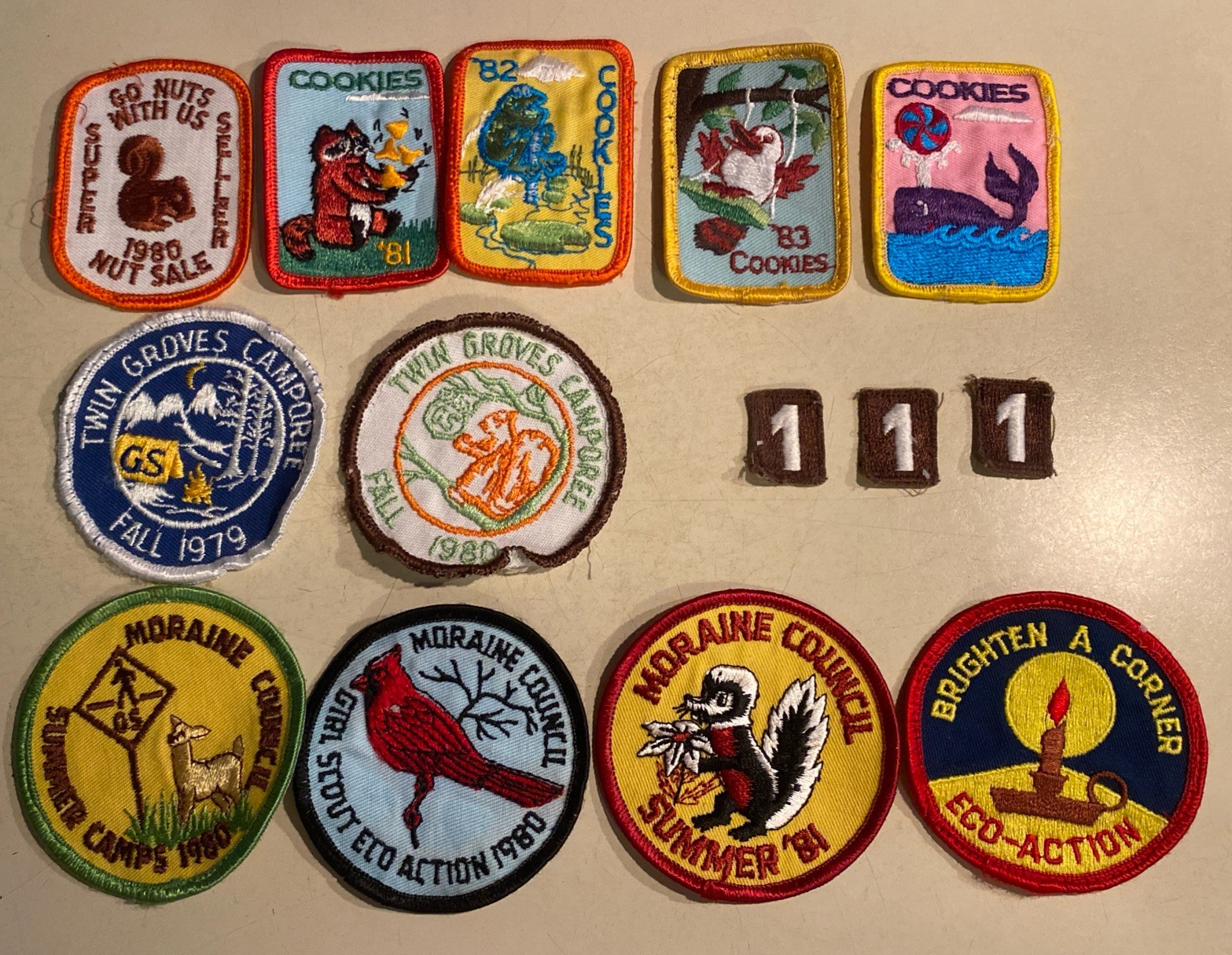 Lot of 14 Vintage Girl Scout Patches & Numbers 1979 - 1980’s Cookies/Nut Sales Lot of 14 Vintage Girl Scout Patches & Numbers 1979 - 1980’s Cookies/Nut Sales
