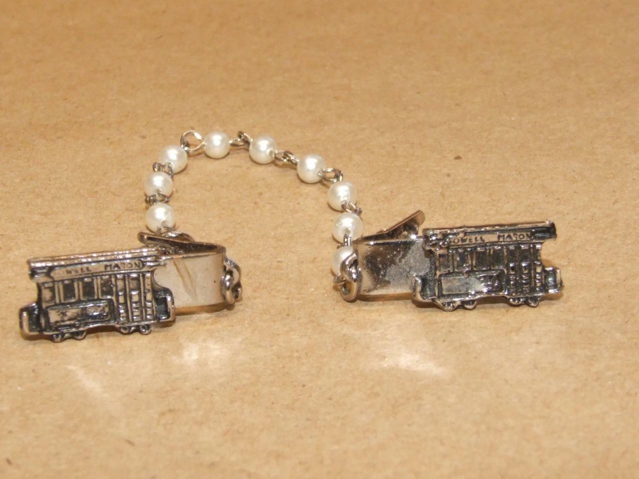 Silvertone & Faux Pearl Powell Mason Cable Car San Francisco Sweater Guard Clip