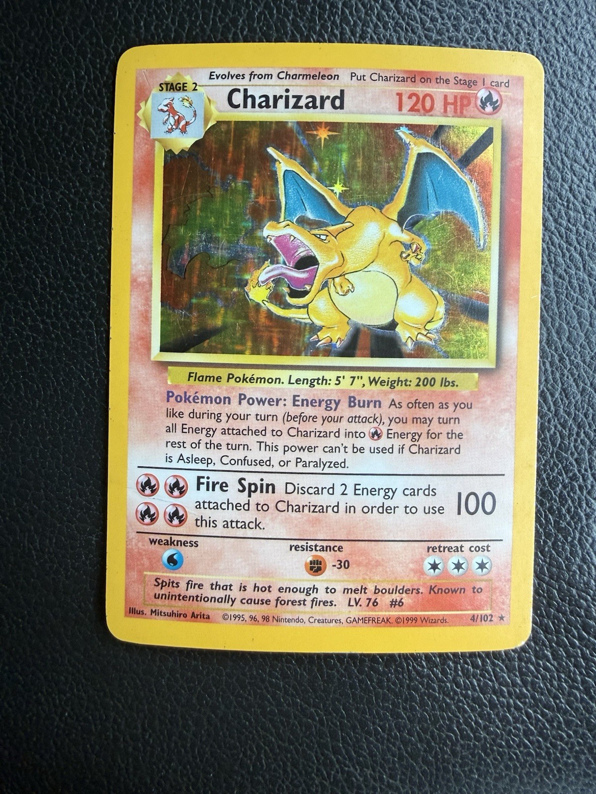Pokemon TCG Charizard Holo Unlimited Rare Card Base Set 4/102 - good condition