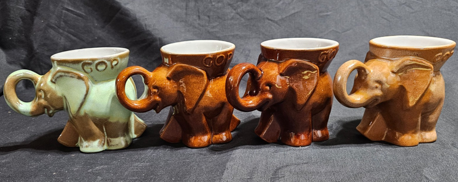 Frankoma Pottery Republican GOP Elephant Mugs 1972, 74, 74 & 79