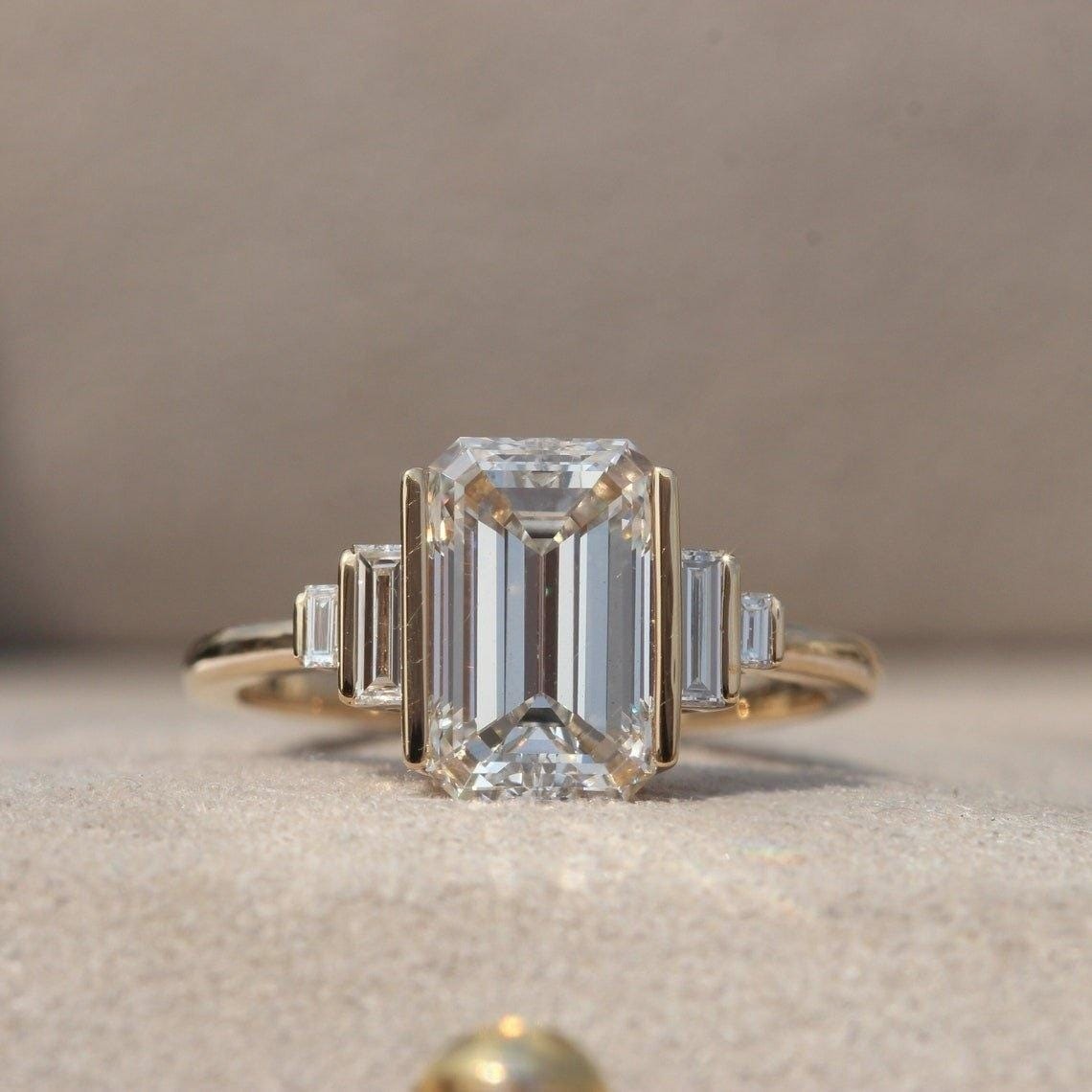 Finish4.50 Ct Emerald Cut Diamond Ring Women Luxury Yellow Gold Finish