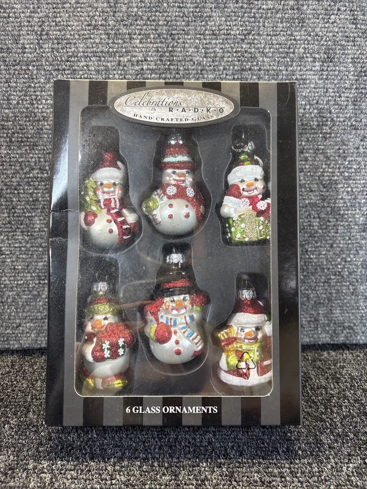 Celebrations by Radko~Set of (6)~Hand Crafted Glass~SNOWMAN Ornaments~NIB