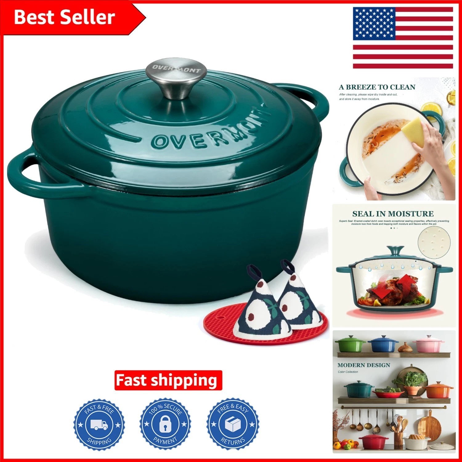 Stunning 4.5QT Enameled Cast Iron Pot for 1-3 People, Versatile & Elegant