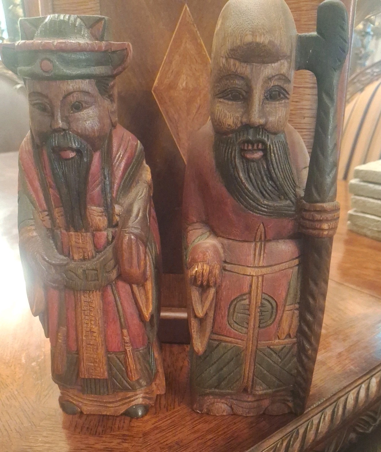 Vintage Set of 2 Oriental  Wood Statue hand made in Thailand 