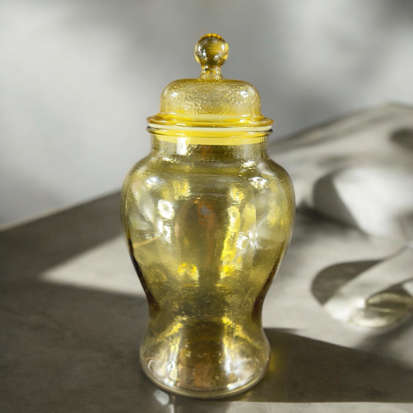 Vintage Indiana Glass Amber Yellow Glass Apothecary Jar Canister With Lid VTG