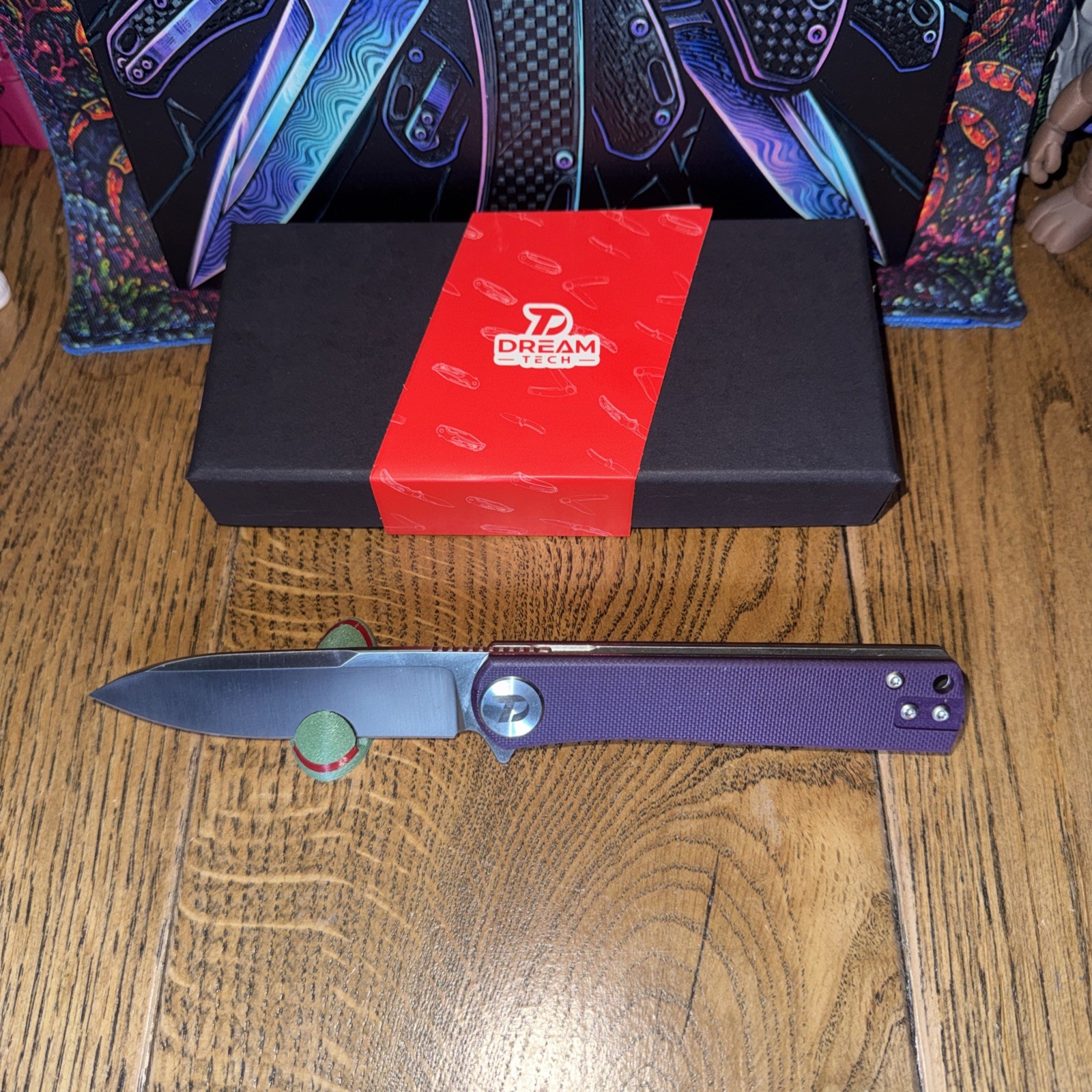 Dream Tech D3896GP Purple G10 Handle D2 Blade. Front Flip Back Flip Liner Lock.