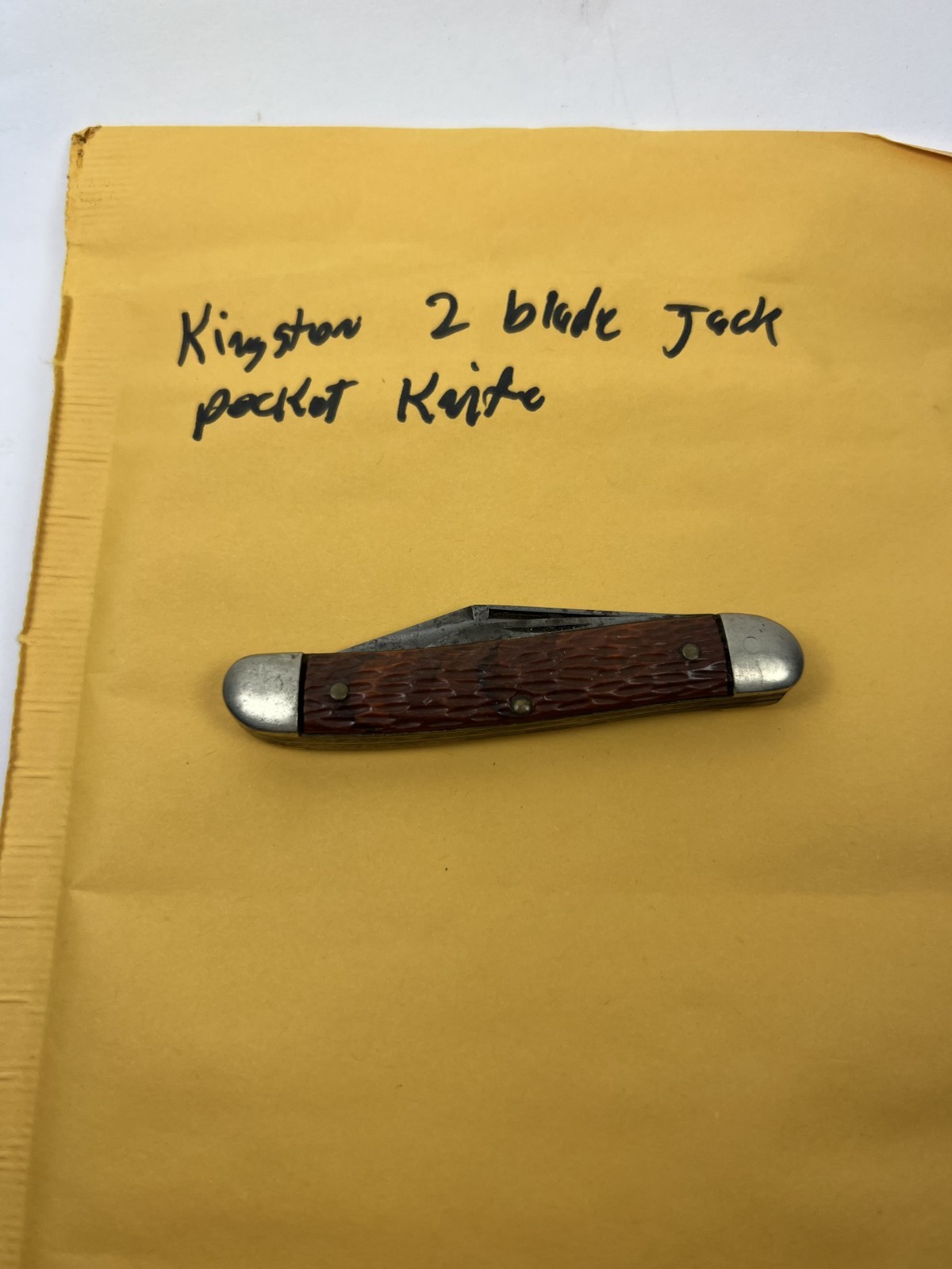 Vintage Kinston 2-Blade Jack Folding Pocket Knife Brown Textured Handle
