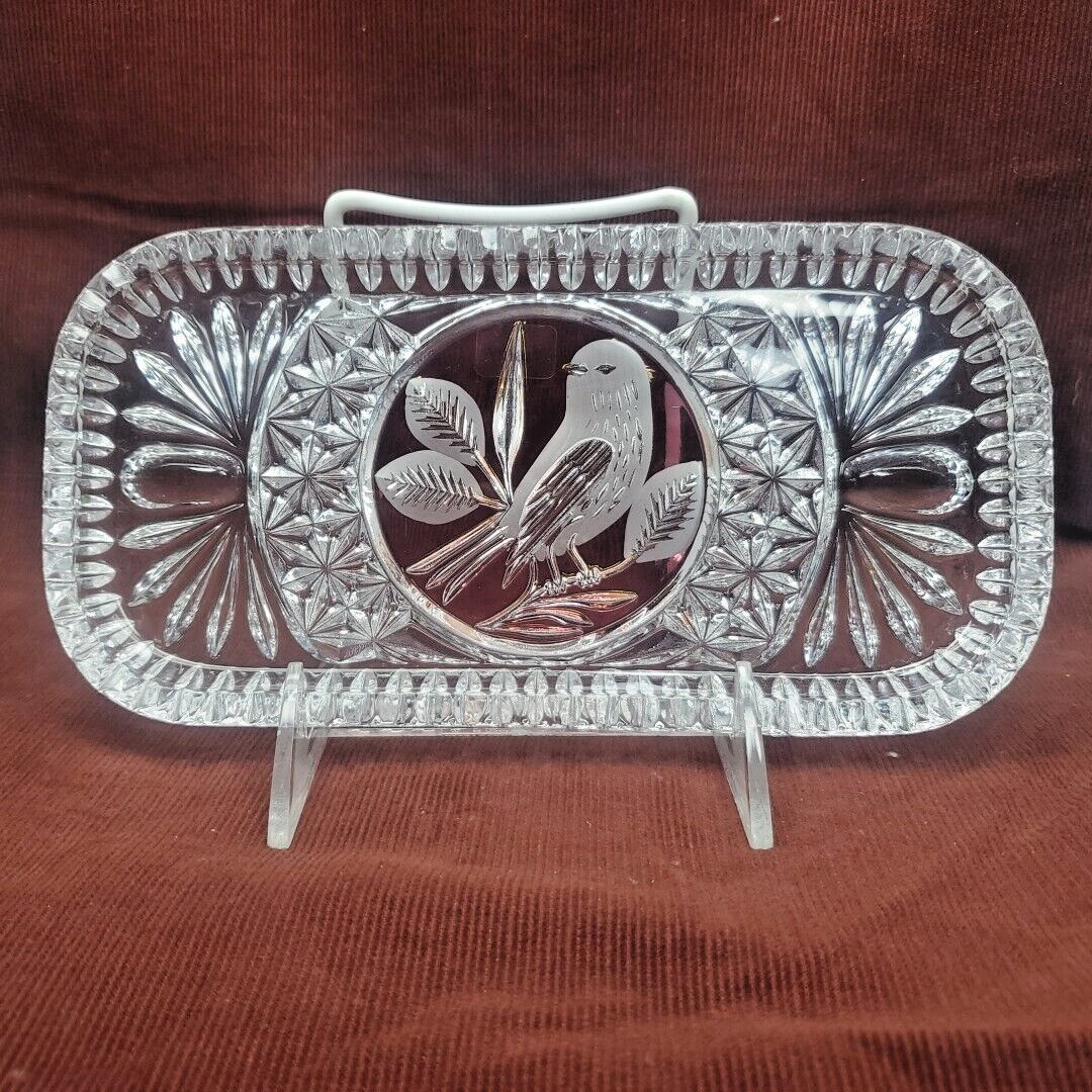 VTG Amaris Hofbauer Byrdes German Cristal Tray Dish Ruby Red Bird Art Deco