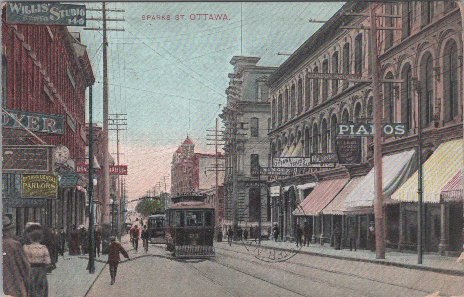 Sparks Street Ottawa Ontario ON Trolley Pianos Singer Signs RPO 1905 Postcard