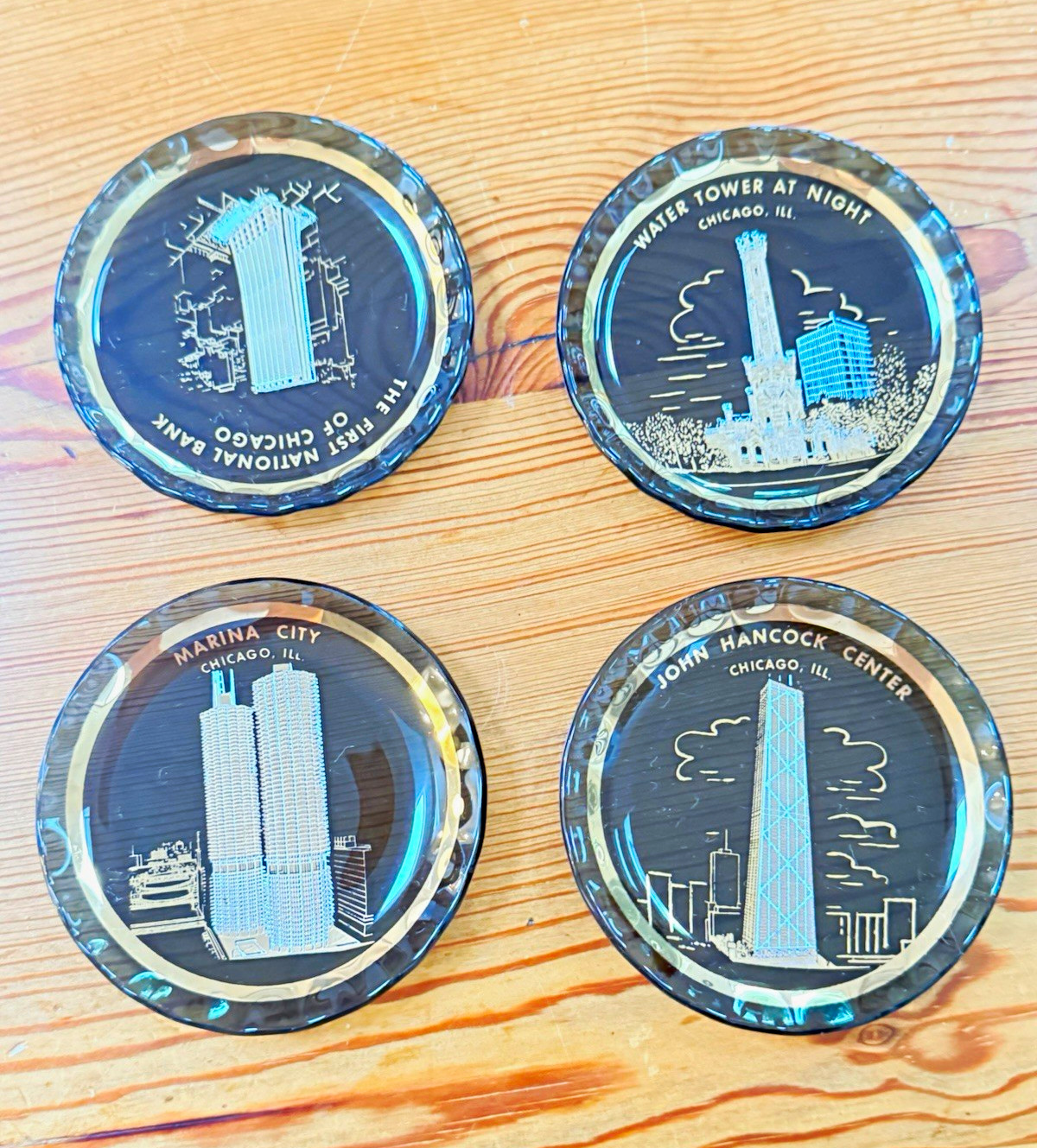 Vintage Chicago Landmark Glass Paperweights Set of 4 Hancock Marina City