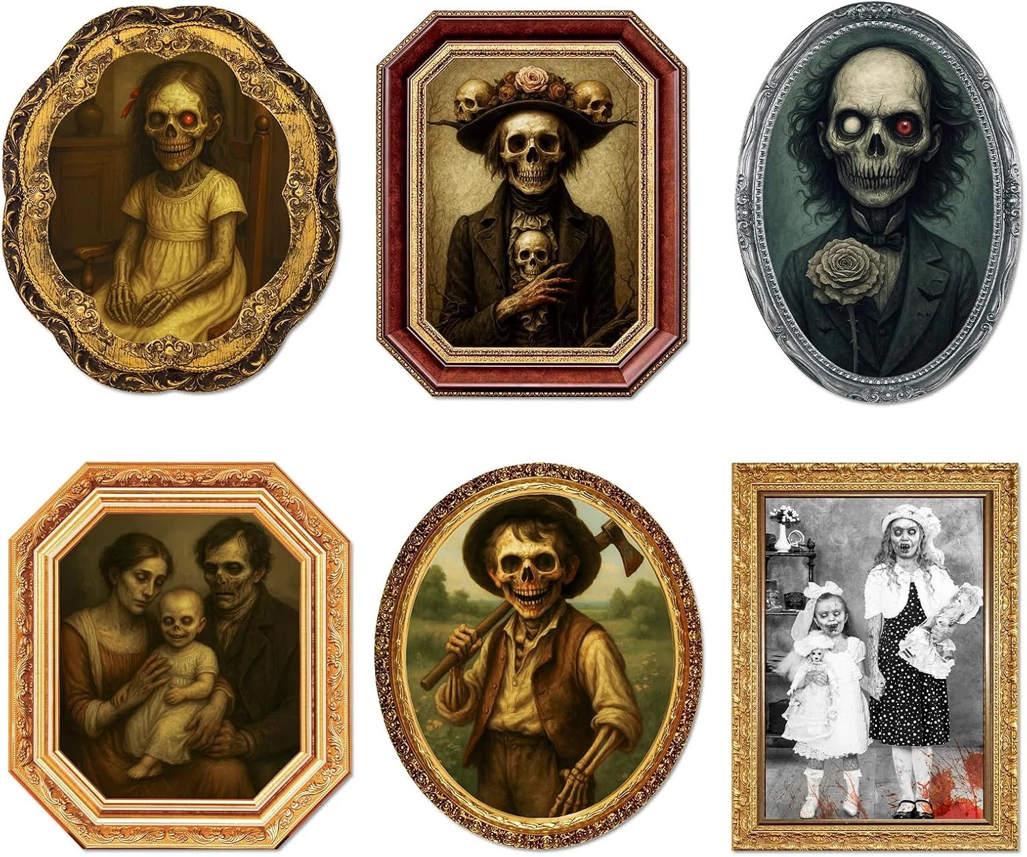 3D Changing Face Moving Portrait Frames 6 Pack Wall Decor | Indoor Scary Haunted
