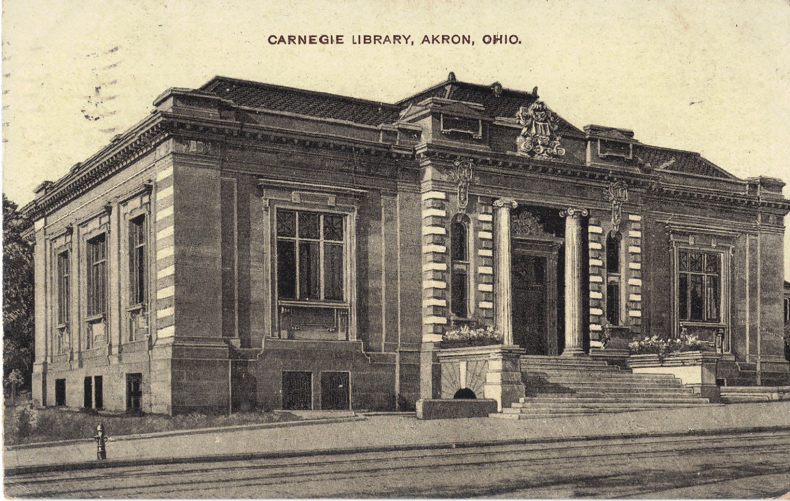 Akron OH Carnegie  Library   1909  DB  B/W  Postcard * *