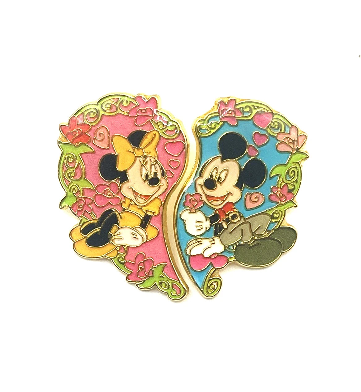 X2 HKDL Disney Mickey & Minnie Mouse Heart Halves Couples Love Pin Set 2009