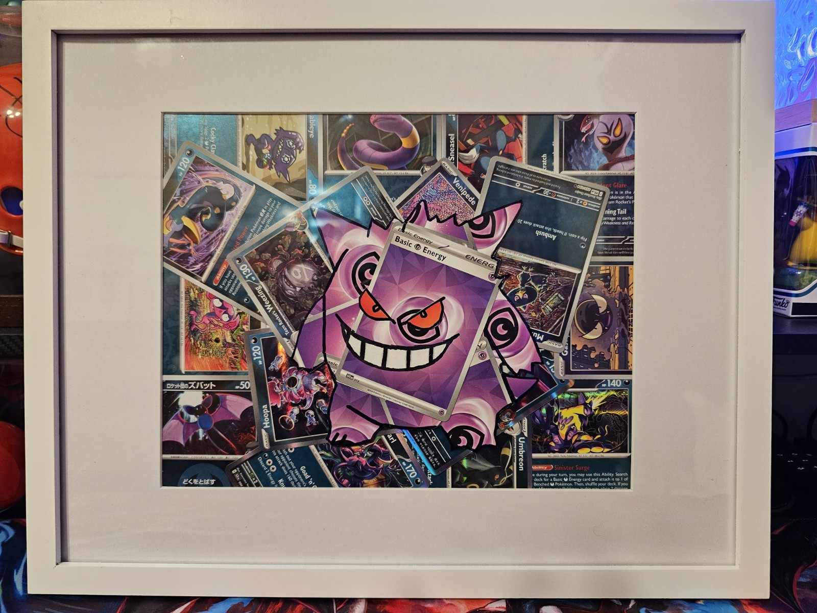 Framed & Matted Pokémon Custom Made Gengar Artwork - Holo Pokémon Cards - 1/1 