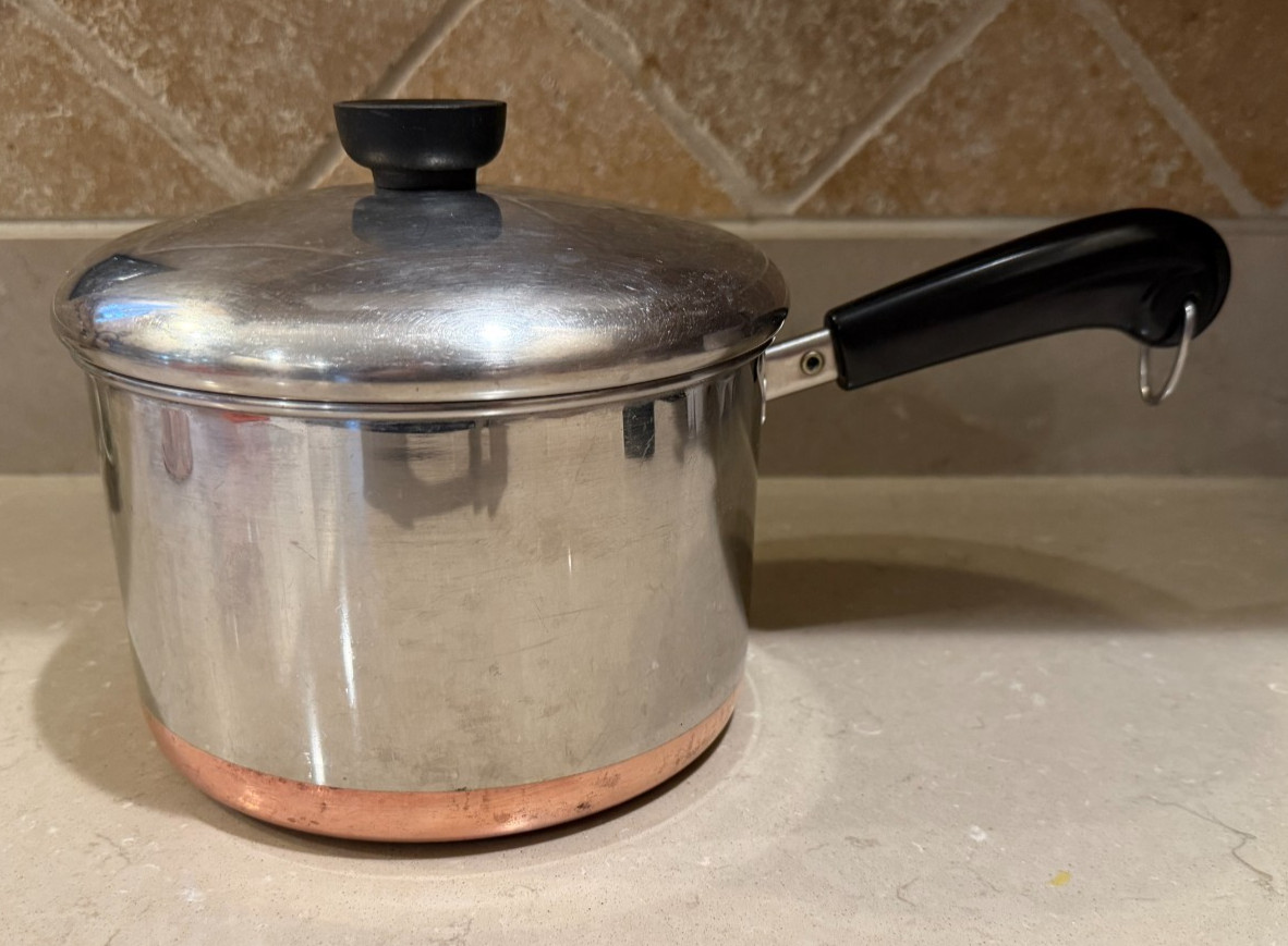 Vintage Revere Ware 3 Qt. Saucepan w/ Lid Stainless Steel Copper Bottom 