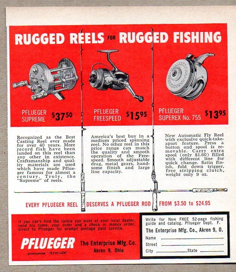 1960 Print Ad Pflueger Fishing Reels Supreme,Freespeed,Superex No 755 Fly Reel 1960 Print Ad Pflueger Fishing Reels Supreme,Freespeed,Superex No 755 Fly Reel