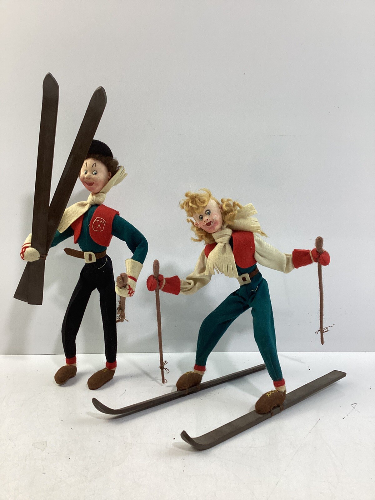 Roldan Klumpe Cloth Skier Dolls, Rare Couple