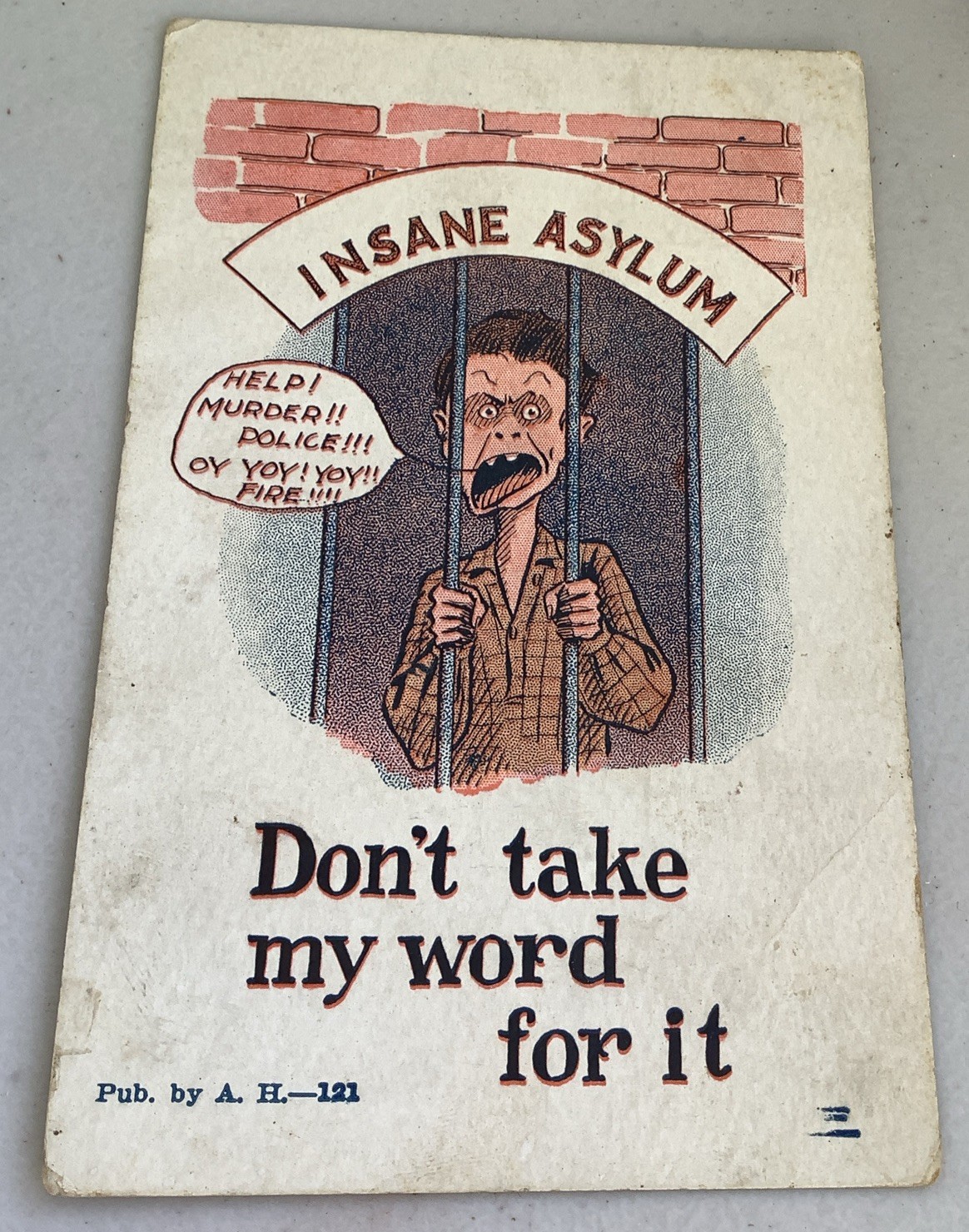Vintage insane asylum undivided back comic postcard pre-1908