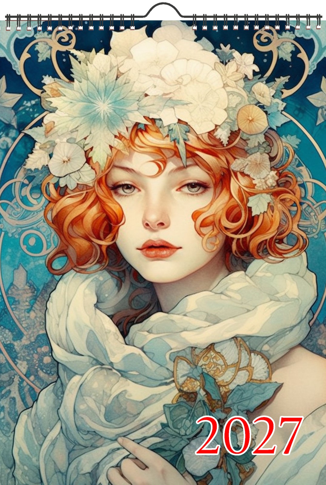 2027 Wall Calendar ~ Beautiful Elegant Women Gorgeous Flowers Art Nouveau