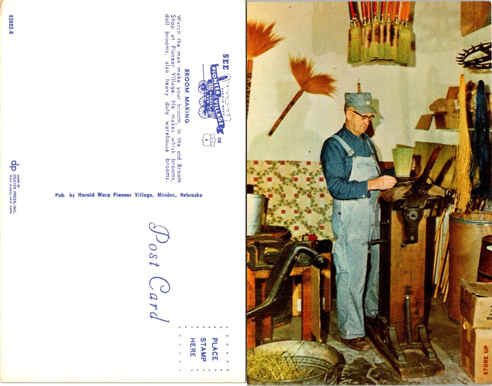 Pioneer Village Broom Making, Nebraska Postcards unused 54478