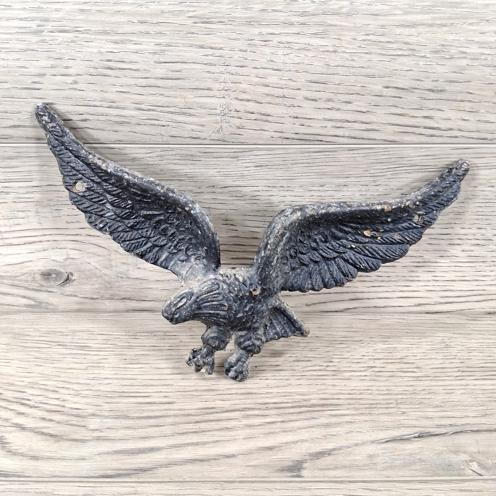 Vtg. Cast Brass American Eagle Wall Plaque Hanging Detailed 9”x5” Painted Black