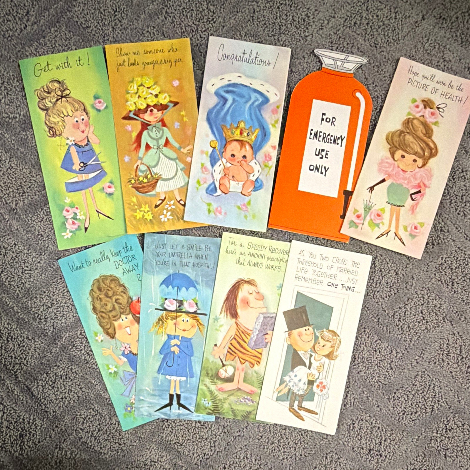 9 Vintage Humor Greeting Cards w/ Envelopes - Get Well, Birthday, Congrats