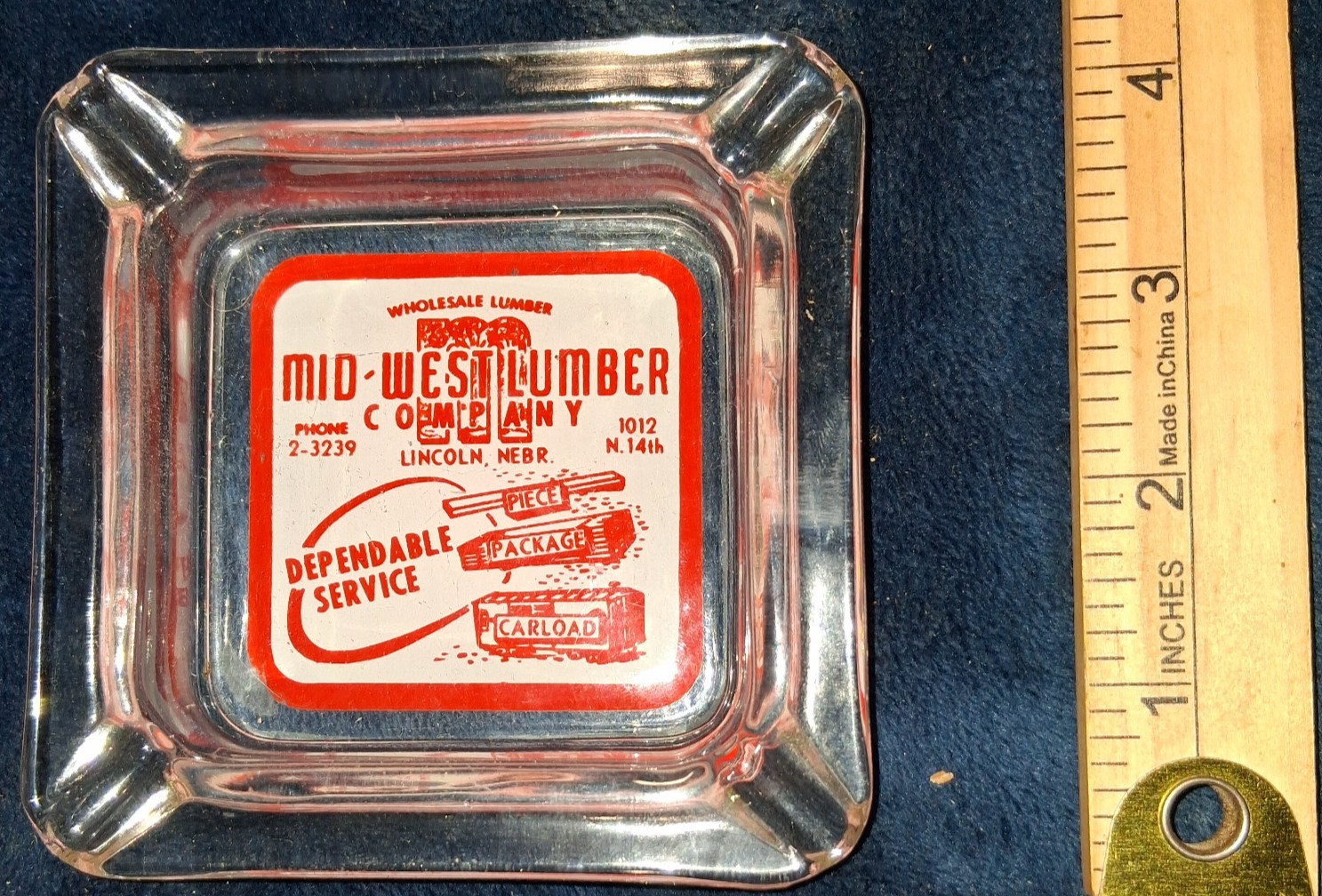 Vtg Mid-West Lumber Company Lincoln Nebr Glass Advertising Ashtray Wholesale
