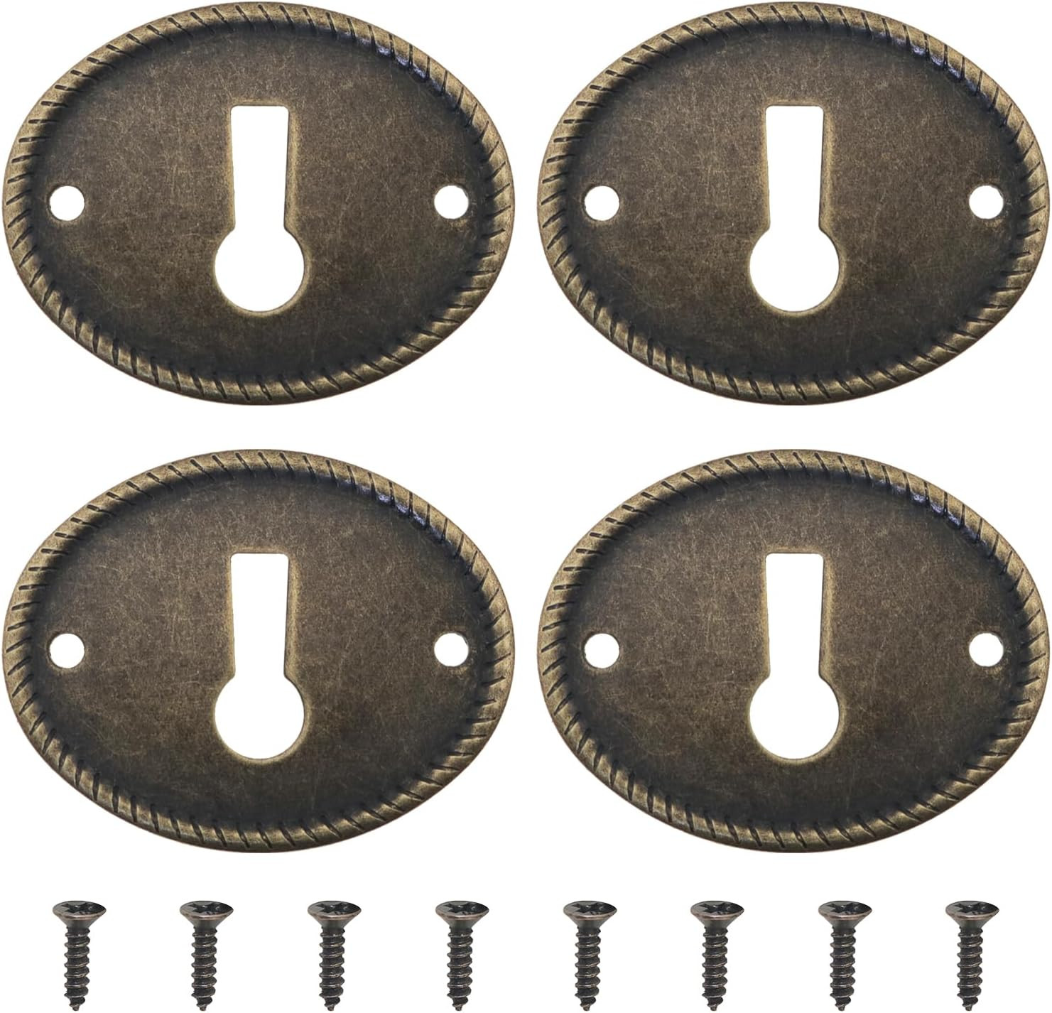 4Pcs Vintage Oval Keyhole Cover Striped Antique Brass Cabinet Drawer Escutcheon