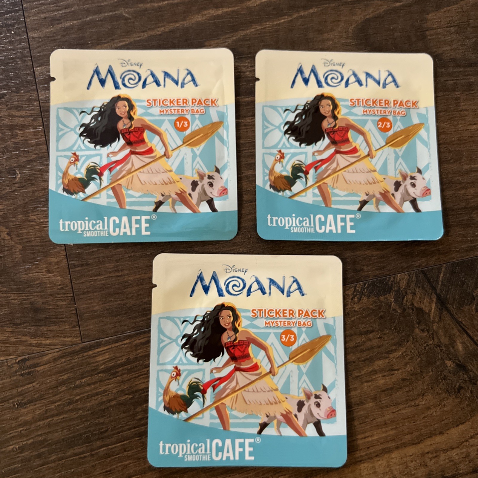 Tropical Smoothie Limited Edition Moana Disney Stickers 1 2 3 COMPLETE SET