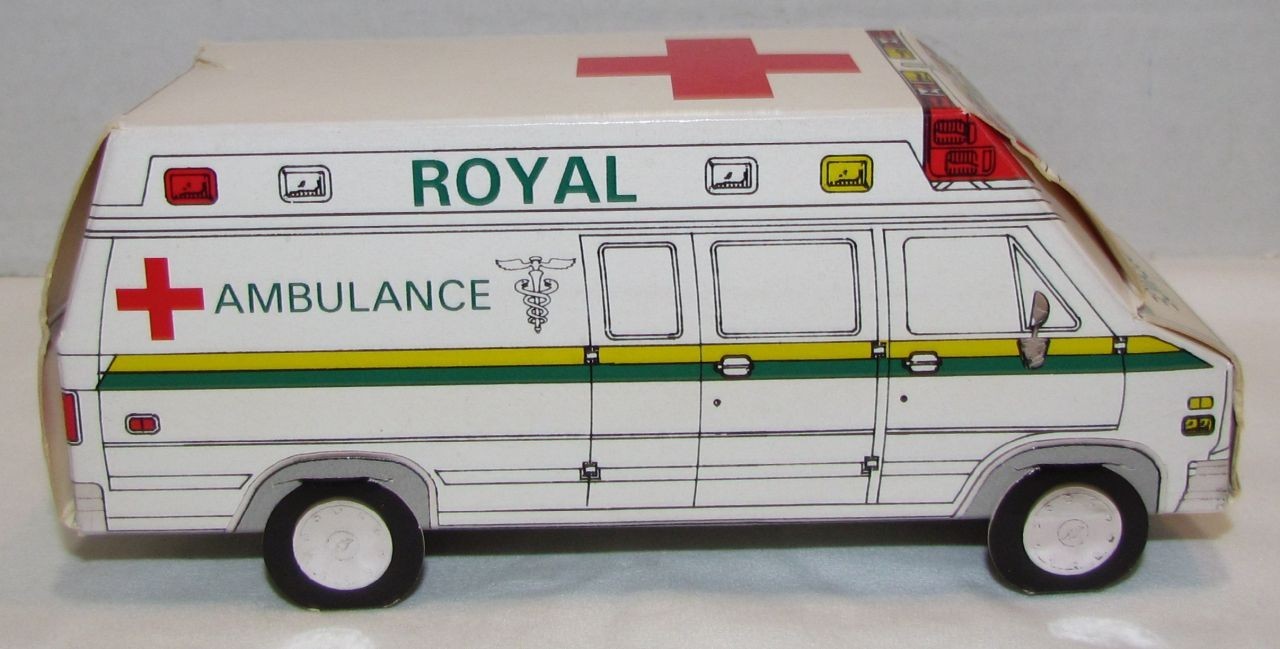 Vintage Royal Paper Box Co. Cardboard Ambulance Advertising 