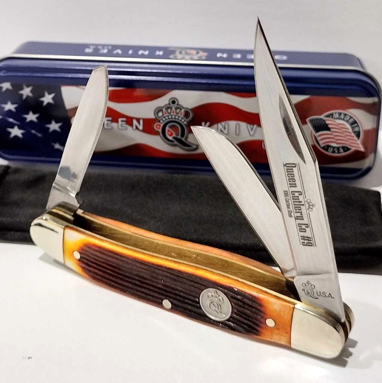 Queen USA Amber Winter Bottom Jigged Bone Stockman Folding Pocket Knife QAWB47