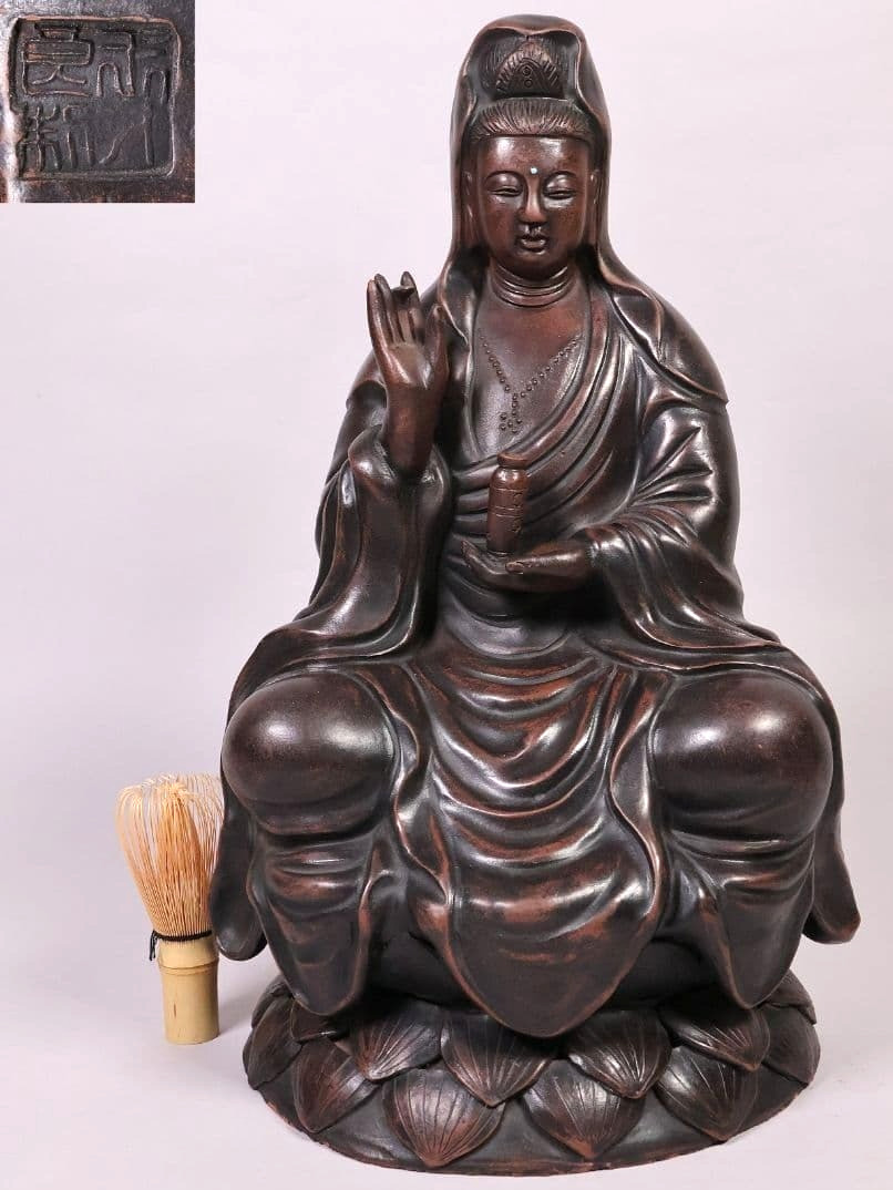 Vintage Japanese Pottery Kannon Bodhisattva Buddha Statue H16.5×W10.2×D9.1 inch