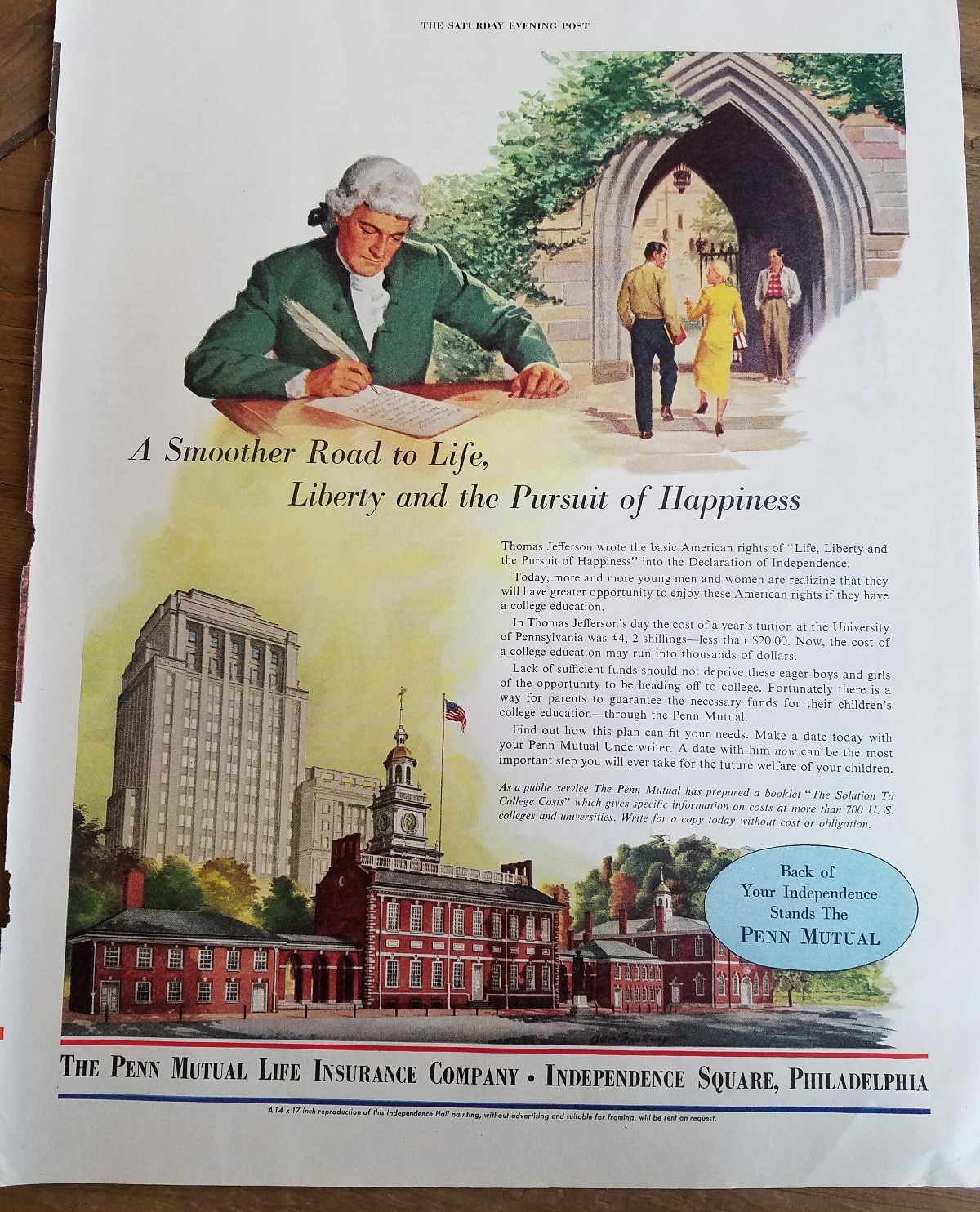 1952 Penn Mutual Life Insurance Company Thomas Jefferson Pursuit happiness ad 1952 Penn Mutual Life Insurance Company Thomas Jefferson Pursuit happiness ad