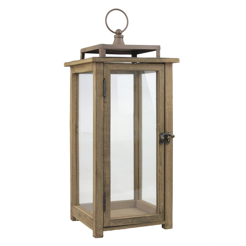 Stonebriar 18 Inch Rustic Wooden Candle Hurricane Lantern For Table Top Mantle