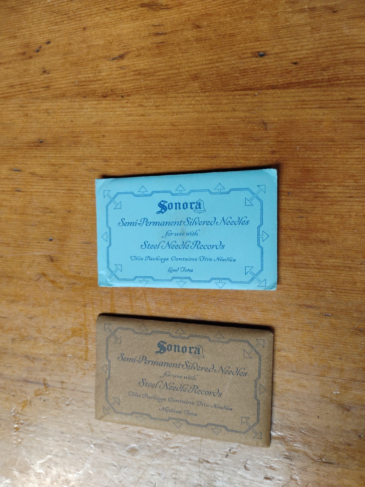 2 Antique SONORA Silvered Needles Phonograph Needles Sets SEALED NOS Loud & Med
