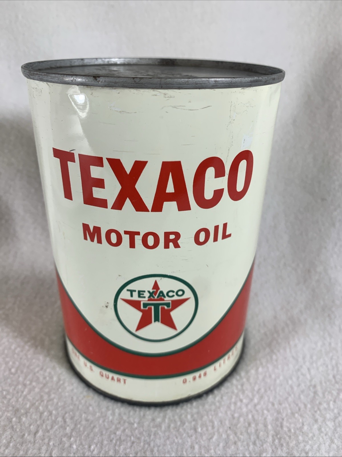 Vintage 1966 Texaco 10W Motor Oil Full One Quart Metal Can