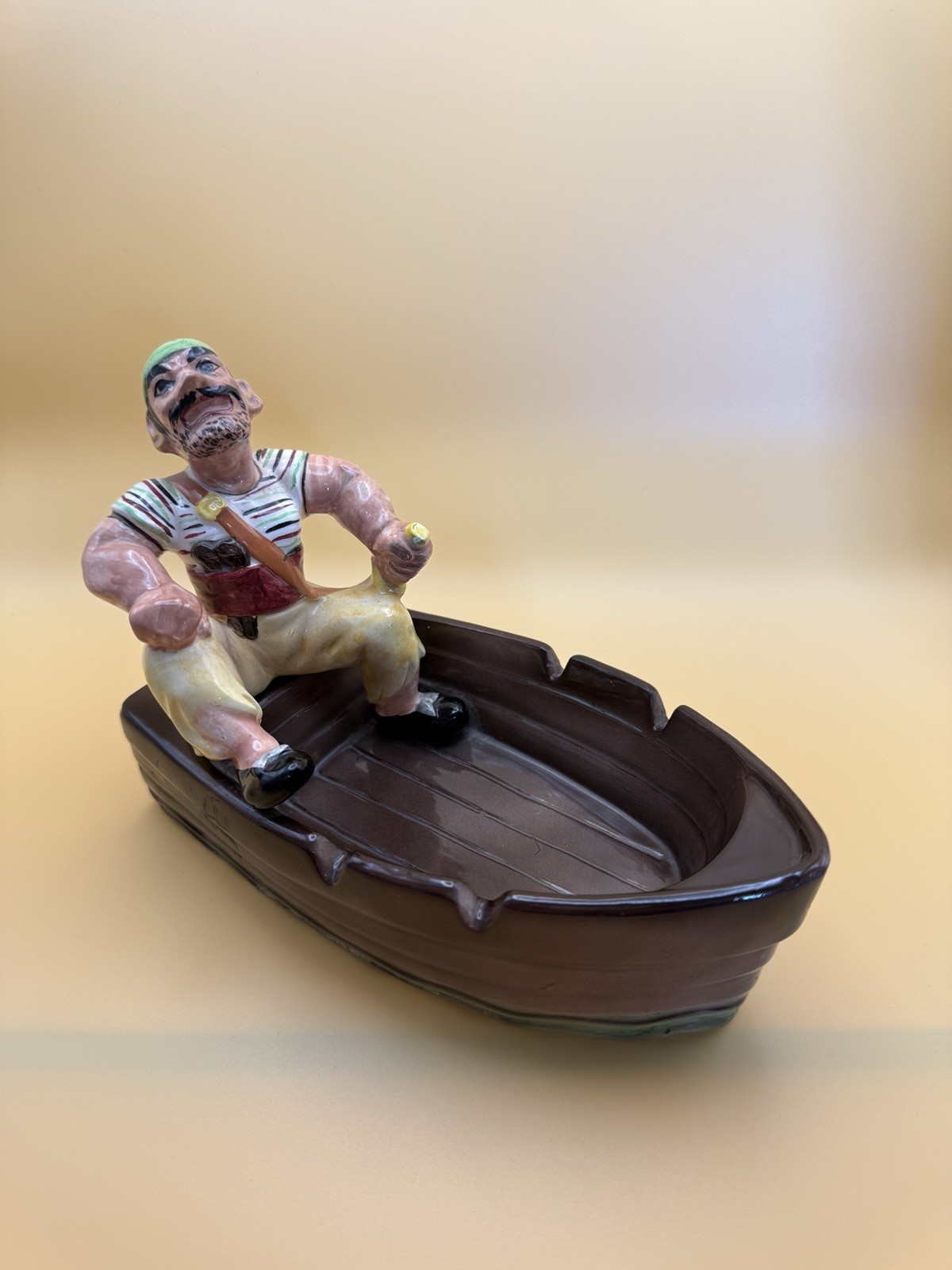 Vintage 1960 Swank Inc. Ceramic Sailor Boat Ashtray