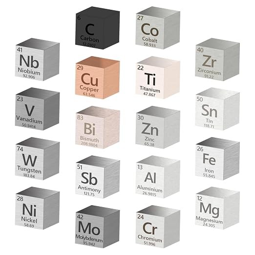 18 Pcs Metal Element Cube Density Cubes 99.99% High Purity, Periodic Table of El