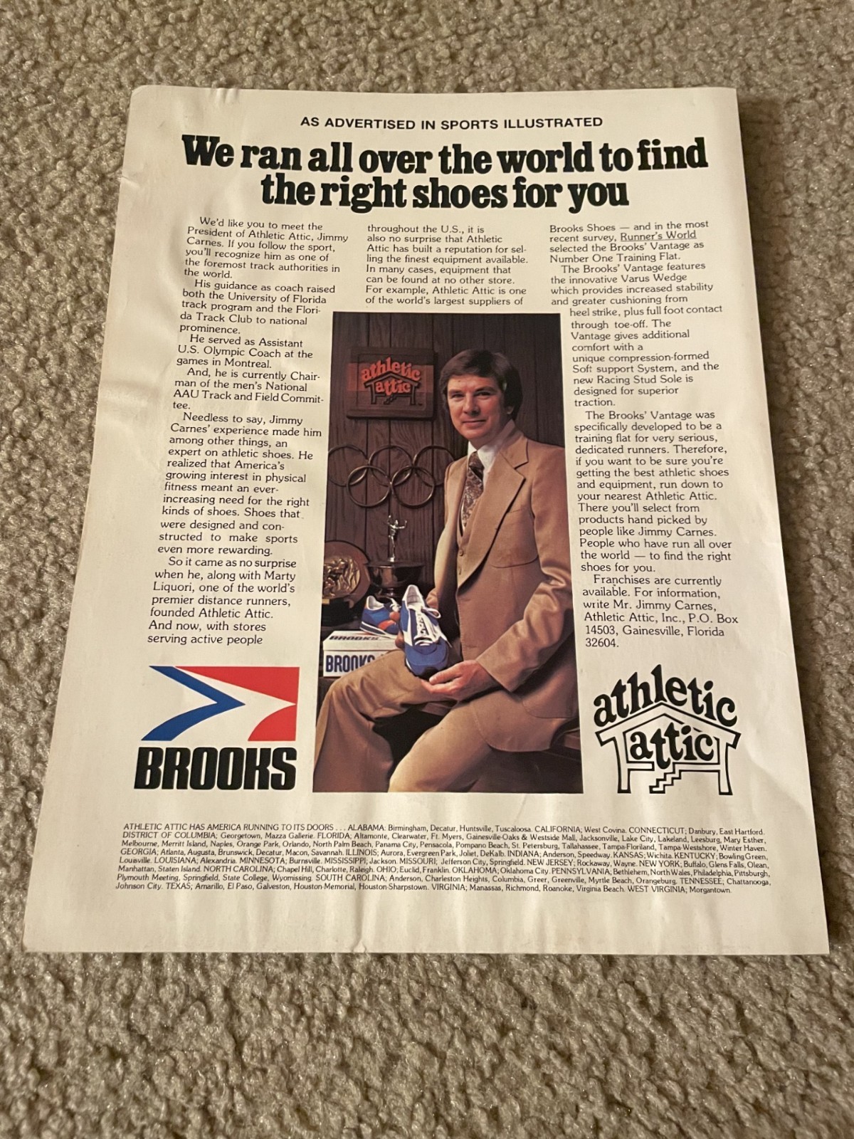 Vintage 1978 BROOKS VANTAGE Running Shoes NB Poster Print Ad ATHLETIC ATTIC '70s