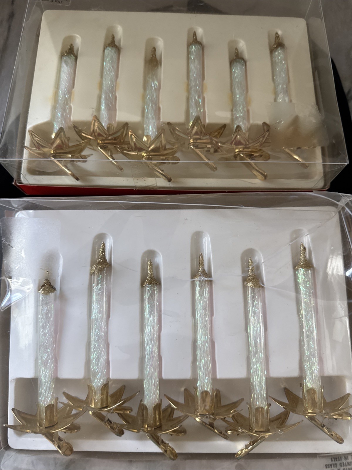 VTG Clip On Icicle Candle Ornaments Italian Blown Glass Hand painted 2 sets of 6