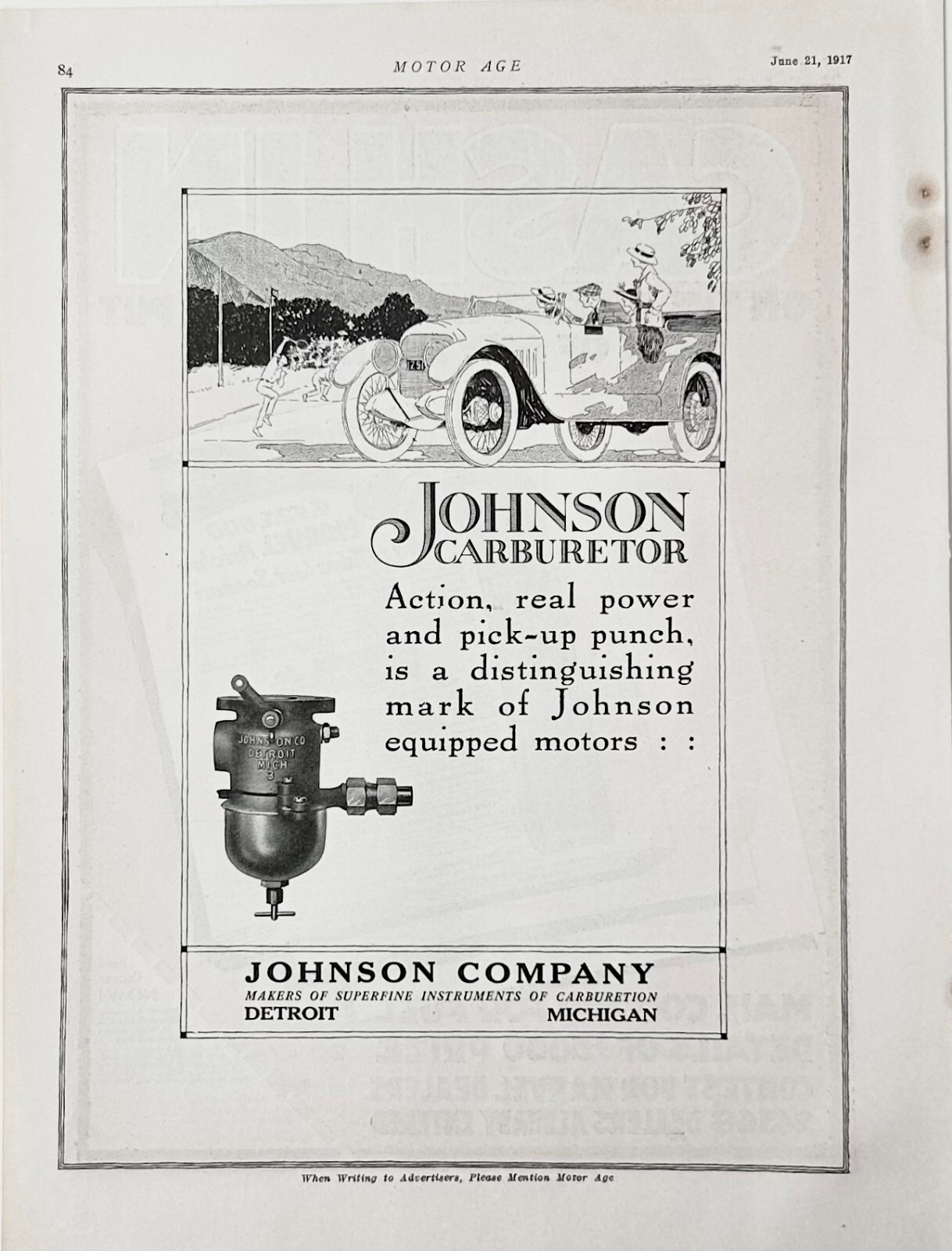 1917 Ad Johnson Co Detroit MI Carburetors 1917 Ad Johnson Co Detroit MI Carburetors