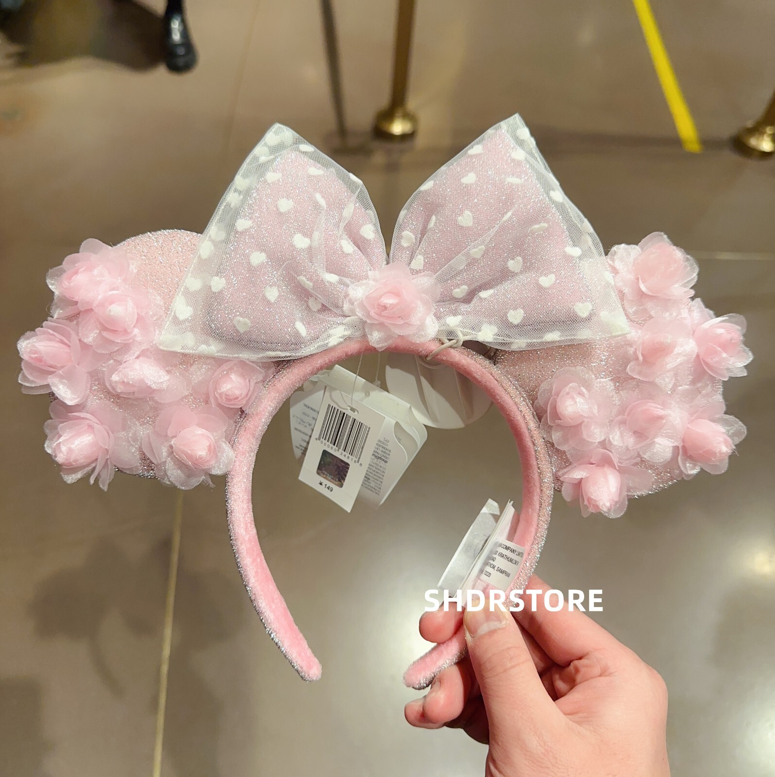Disney 2023 valentines pink rosebud hearts minnie mouse ear headband disneyland