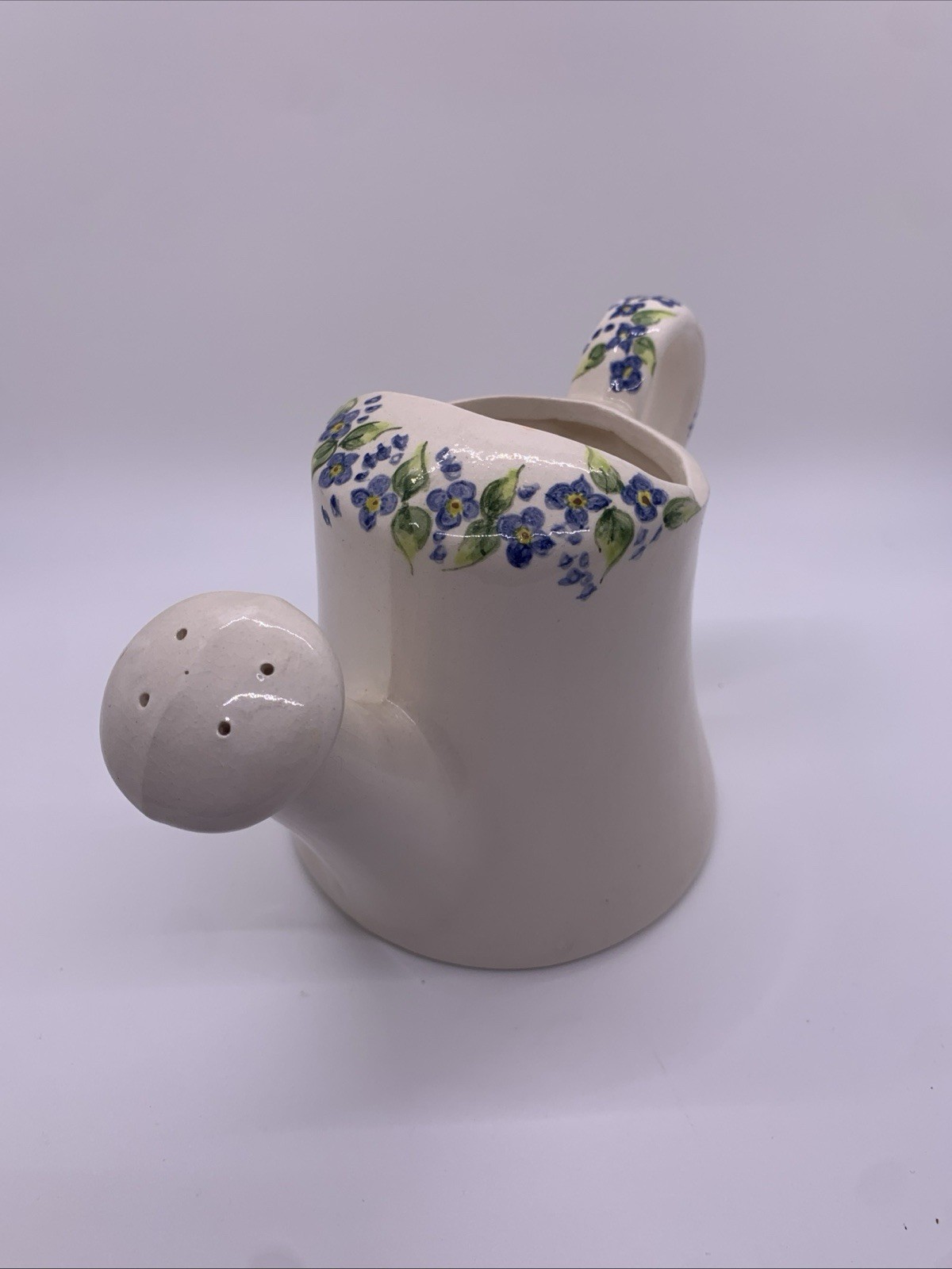 Vintage 1974 Ceramic Watering Can Hand-Painted by Artist Evelyn Ammann Floral