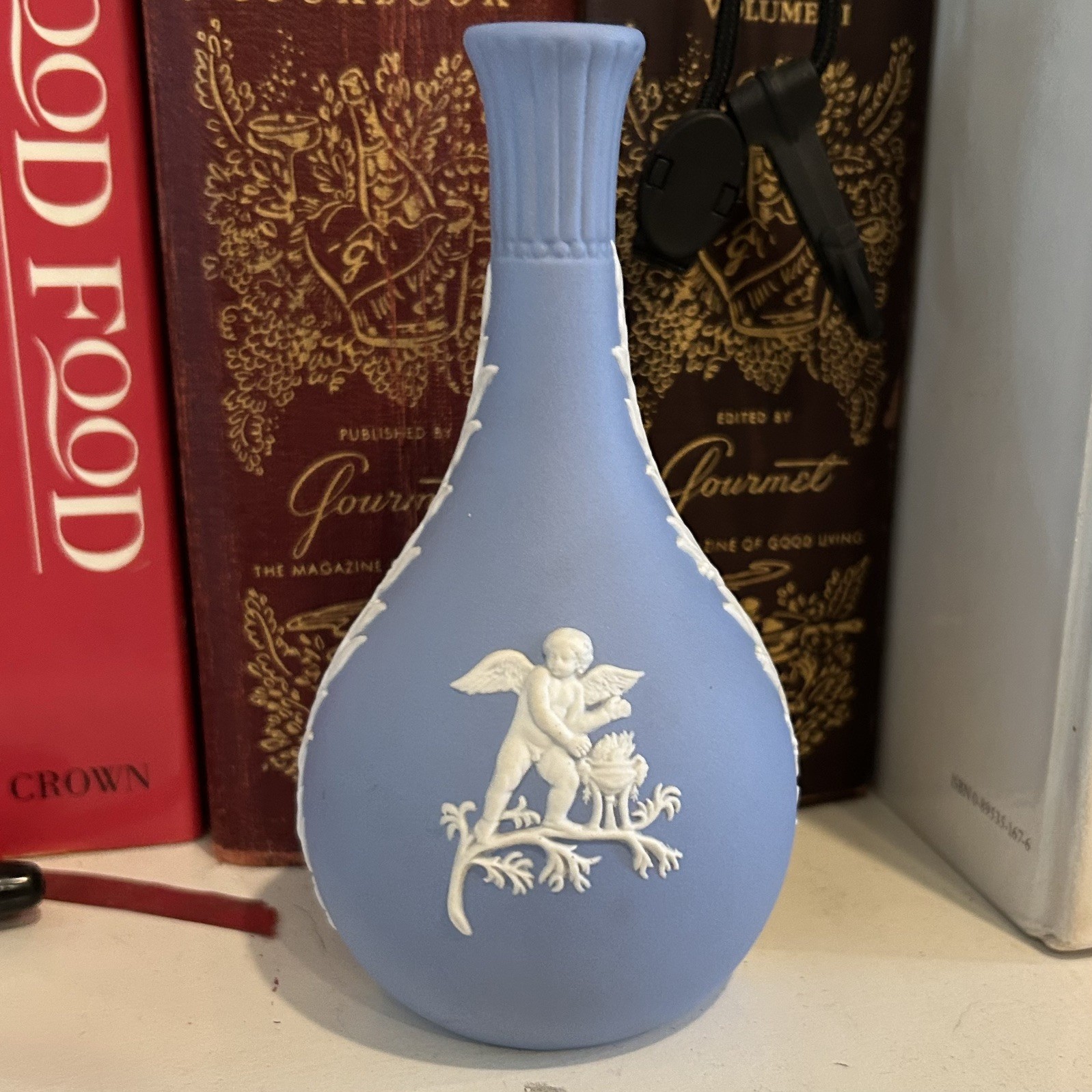 Wedgwood Jasperware Blue Bud Vase Four Seasons Line Autumn & Winter 5.5\