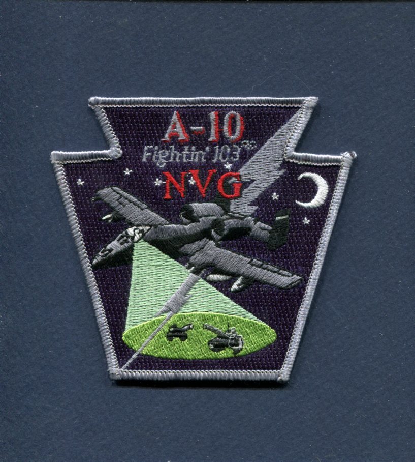 103rd FS NVG A-10 Thunderbolt USAF PA ANG Republic Fighter Squadron Patch