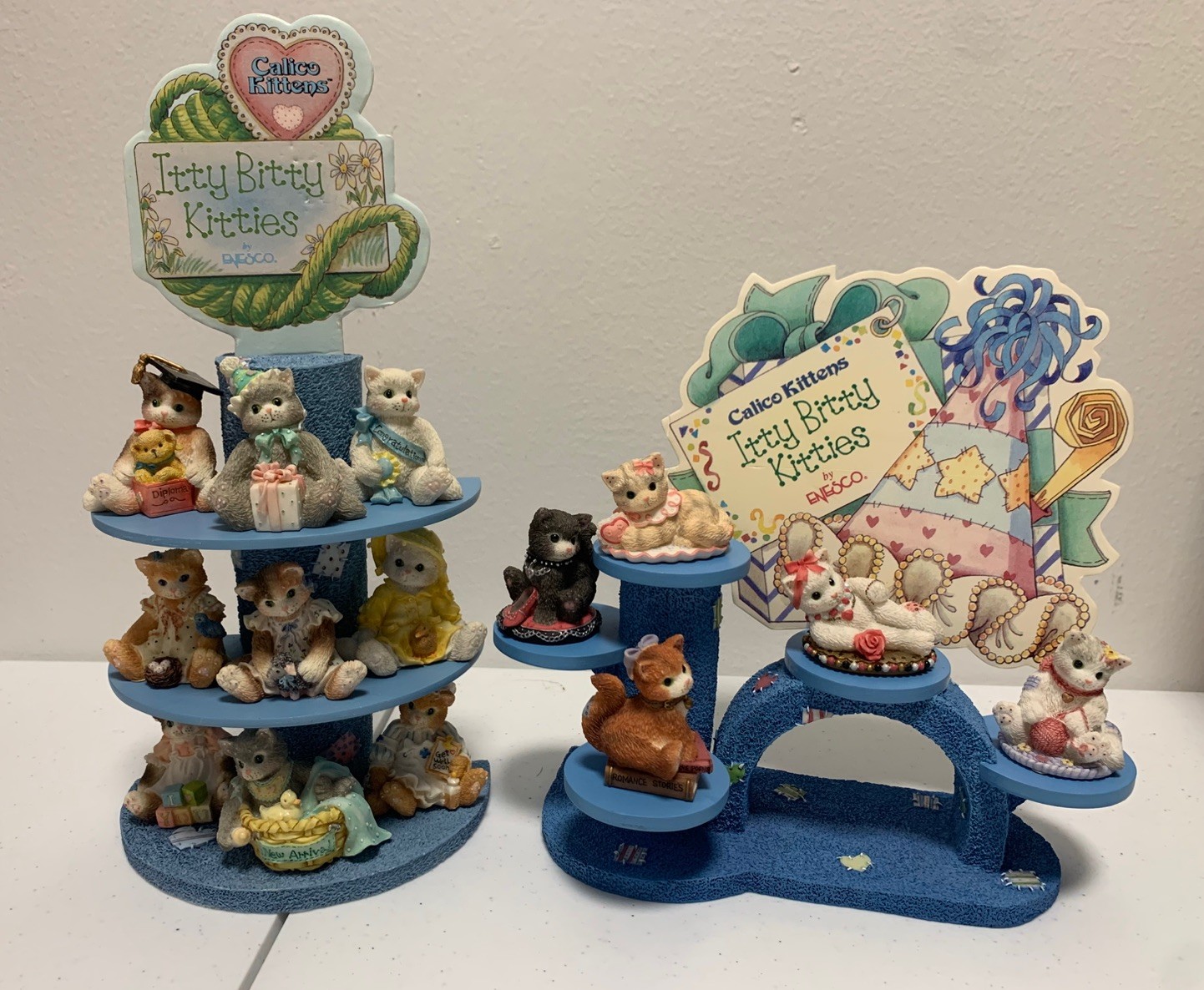 Enesco Calico Kittens Itty Bitty Kitties 2 Displays 14 Mini Figures 1995