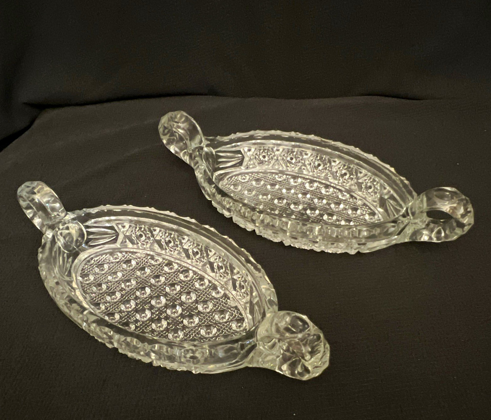 Imperial Glass No 495 Relish Pickle Dishes Pair Set Of 2 Star & Button Clear